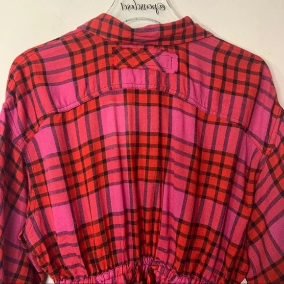 New We The Free People Red Plaid Combo Boho Gathered Peplum Top NWT - Picture 16 of 16